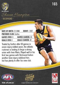 2014 Select AFL Honours Series 1 #165 Shaun Hampson Back